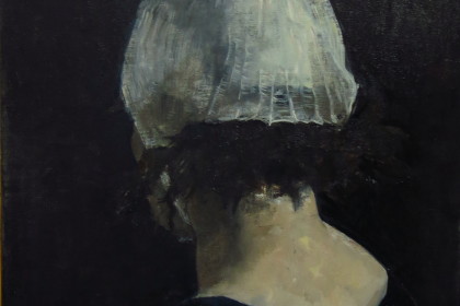 头颅上的白色－网状弹力绷带帽 50x60cm 2014年 布面油画